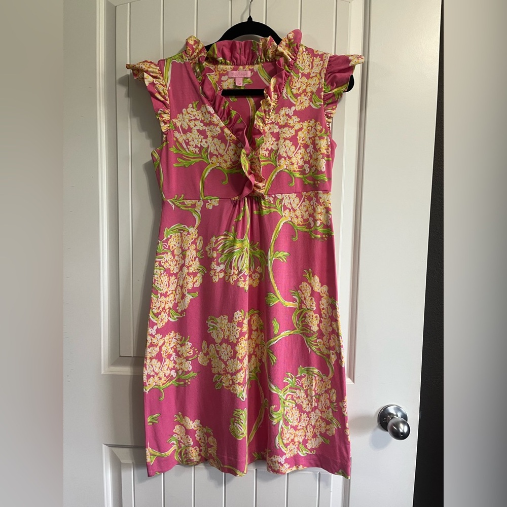 Lilly Pulitzer Clare Dress Size Small Floral Silk Cotton Jersey Blend Beach 🏝️